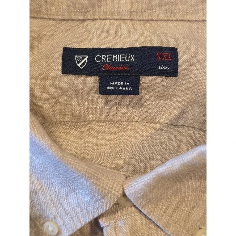 Cremieux Mens XXL 100% Linen Shirt Beige Tan Short Sleeve Button Up
